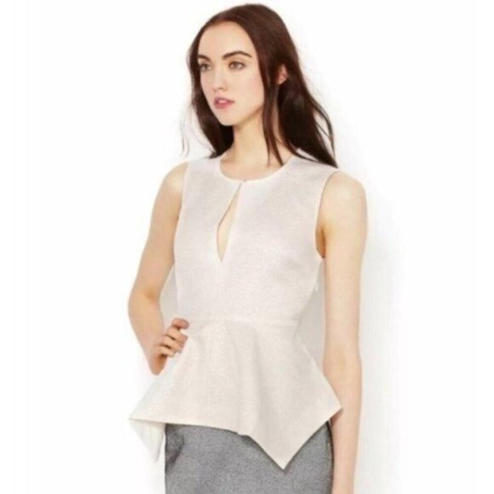 Elizabeth and James Jacquard Metallic Peplum Blouse XS Textured Top